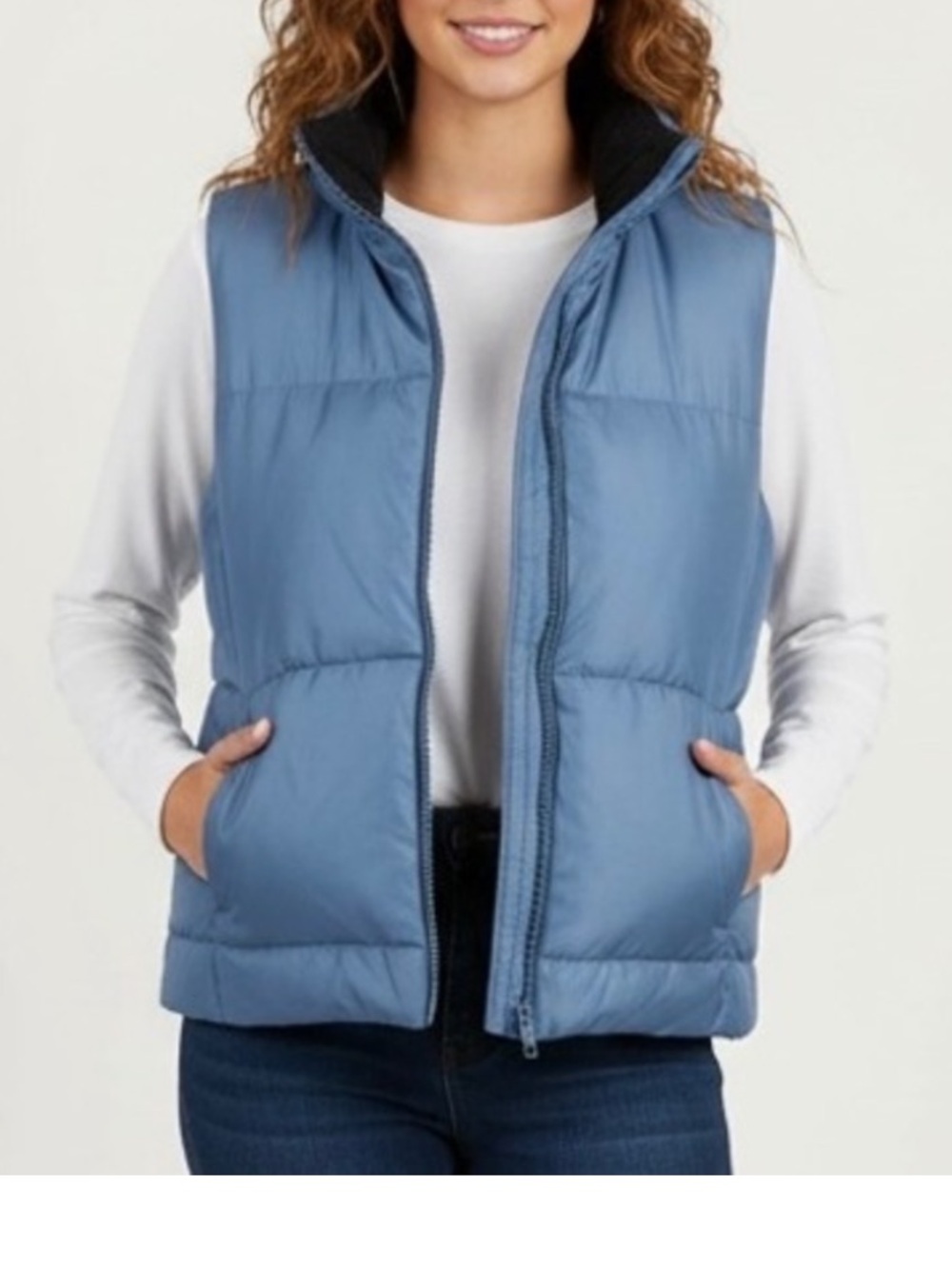 Pacific Trails Light Blue Quilted Puffer Vest with Contrast Collar